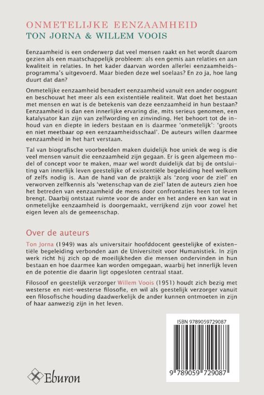 Achterkant van Onmetelijke eenzaamheid