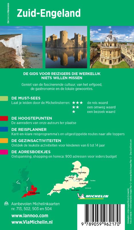 Achterkant van Michelin Reisgids Zuid-Engeland