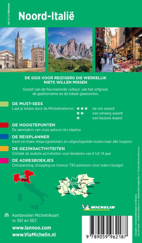 Achterkant van Michelin Reisgids Noord-Italië
