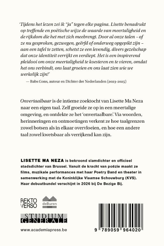 Achterkant van Onvertaalbaar