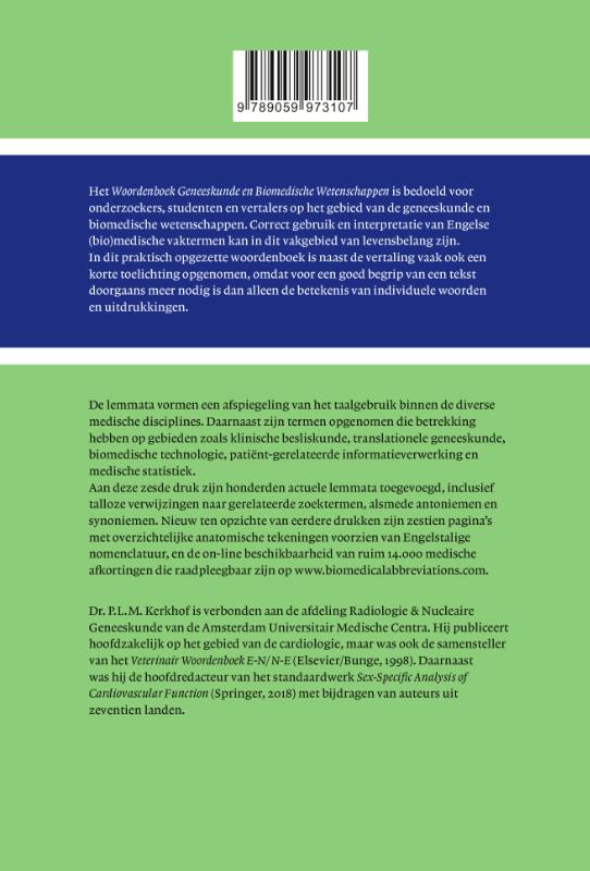 Achterkant van Woordenboek geneeskunde en biomedische wetenschappen, zesde en geheel herziene druk