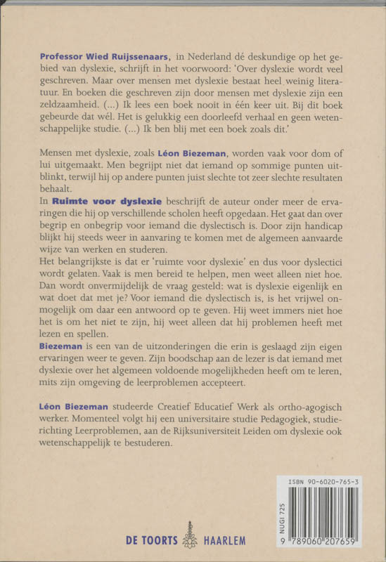 Achterkant van Ruimte voor dyslexie