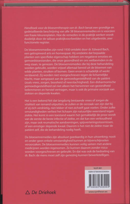 Achterkant van Handboek voor de bloesemtherapie van dr. Bach