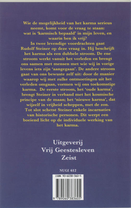 Achterkant van Oud karma en nieuw karma
