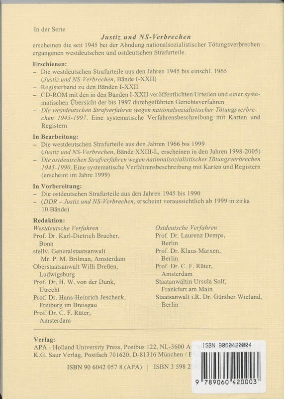 Achterkant van Vorlaufiges Verfahrensregister