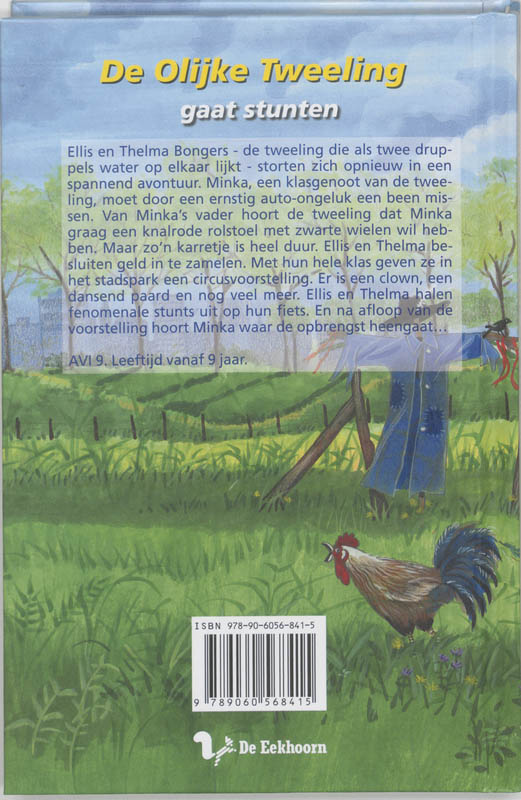 Achterkant van De olijke tweeling gaat stunten