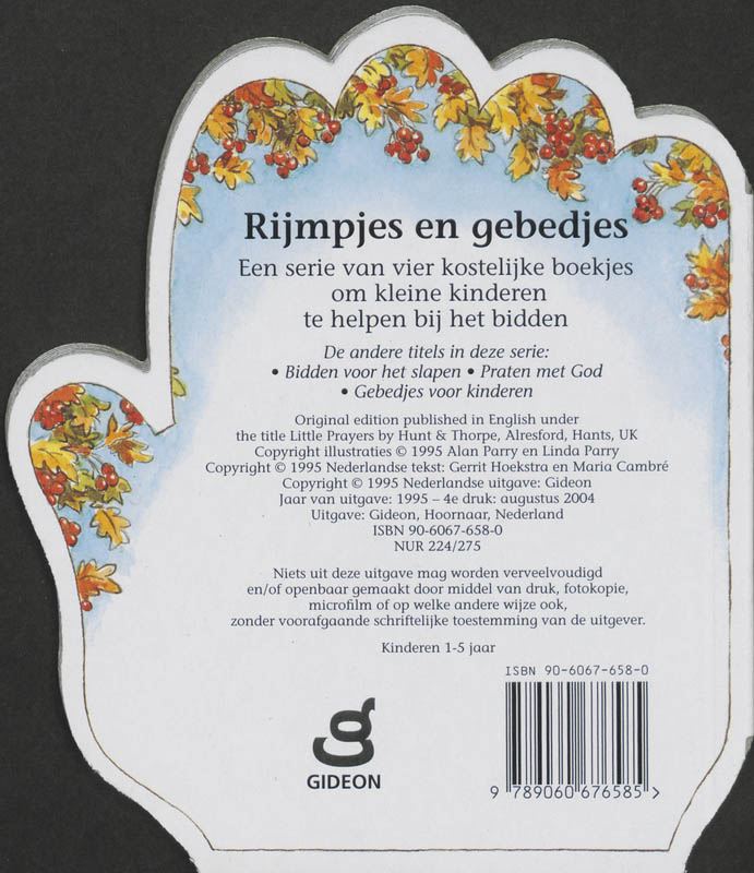 Achterkant van Bidden voor het eten