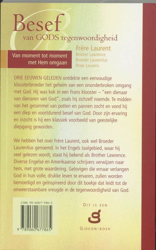 Achterkant van Besef van Gods tegenwoordigheid