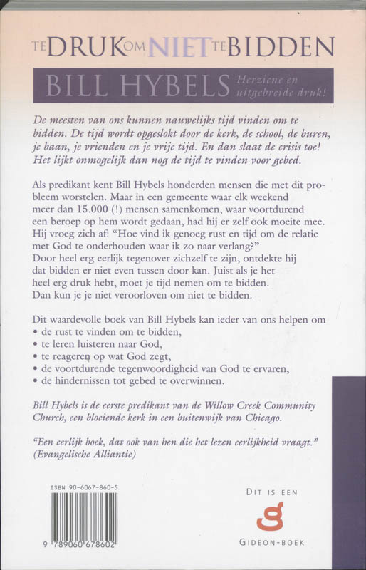 Achterkant van Te druk om niet te bidden