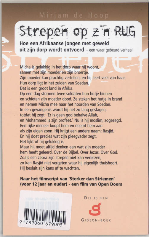 Achterkant van Strepen op z'n rug