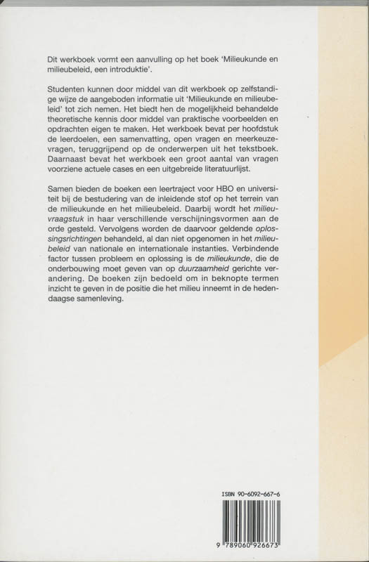 Achterkant van Milieukunde en milieubeleid werkb.
