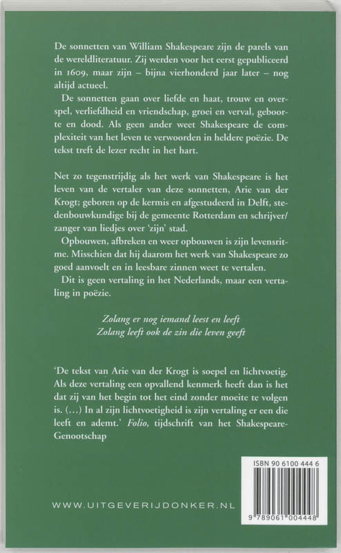 Achterkant van Sonnetten