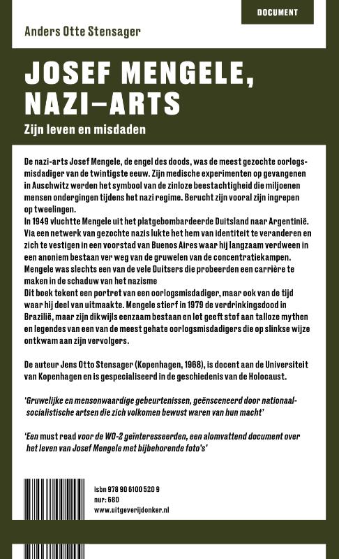 Achterkant van Josef Mengele, Nazi - Arts