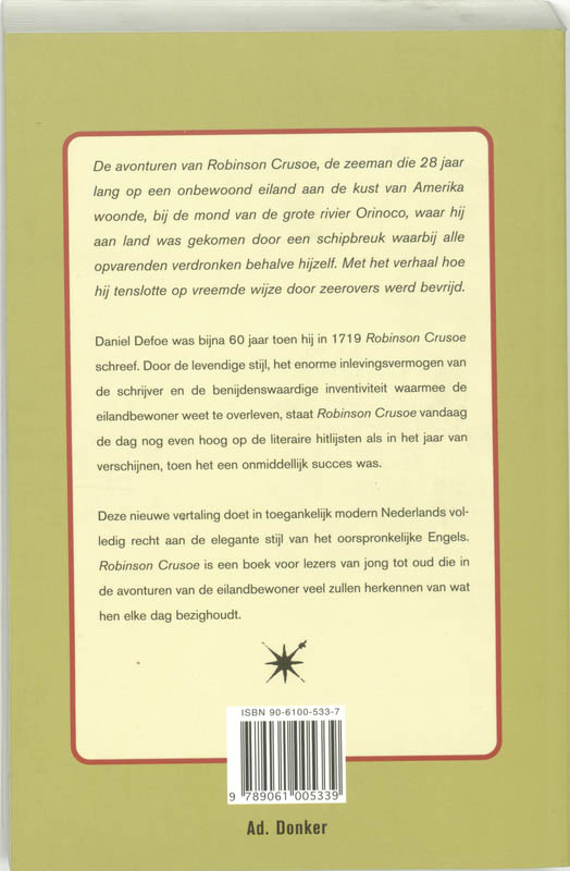 Achterkant van Het leven en de verrassende avonturen van Robinson Crusoe