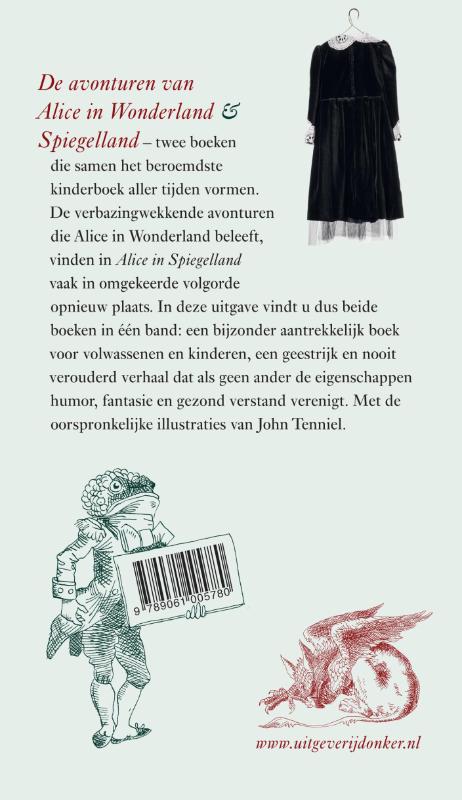 Achterkant van De avonturen van Alice in Wonderland en Spiegelland
