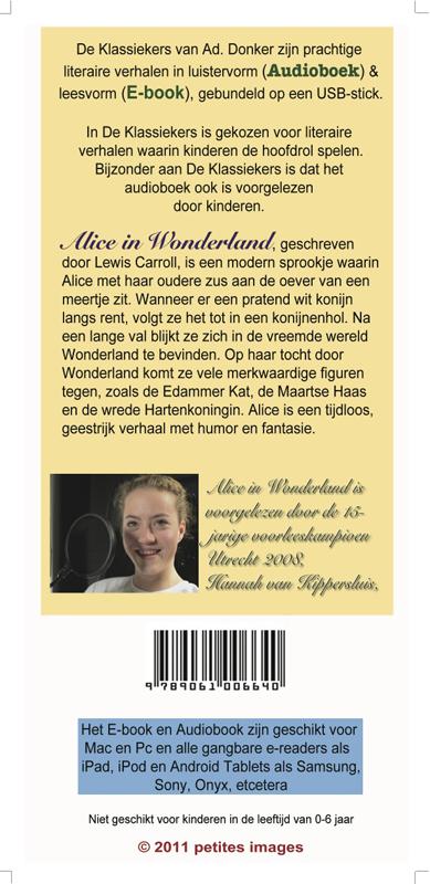 Achterkant van De avonturen van Alice in Wonderland en Spiegelland (set e-boek en luisterboek)