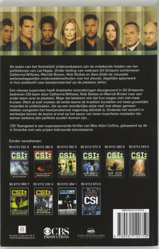 Achterkant van CSI: Teamgeest