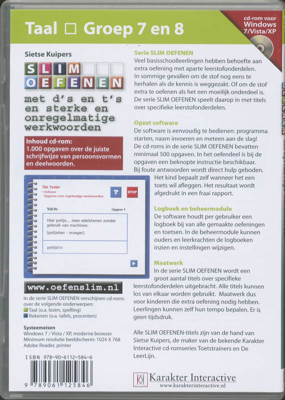 Achterkant van Slim oefenen met d's en t's en sterke onregelmatige werkwoorden voor groep 7 en 8