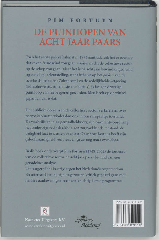 Achterkant van De puinhopen van acht jaar Paars