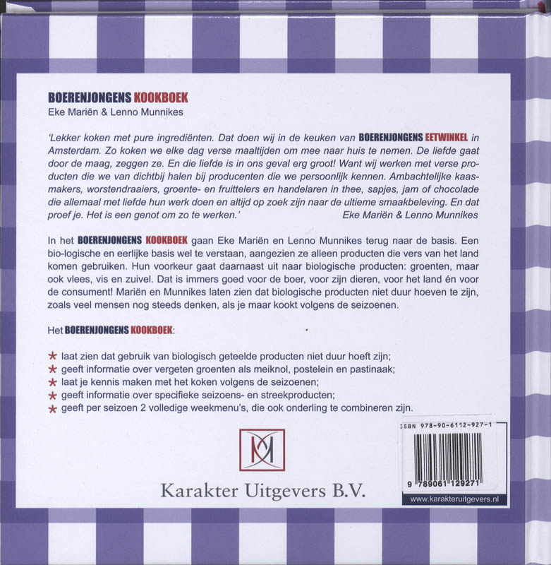 Achterkant van Het boerenjongens kookboek