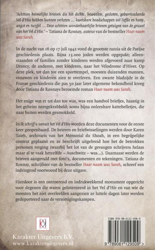 Achterkant van Ik schrijf u vanuit het Vel d'Hiv