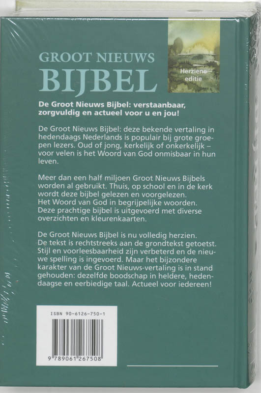 Achterkant van Bijbel groot nieuws bijbel