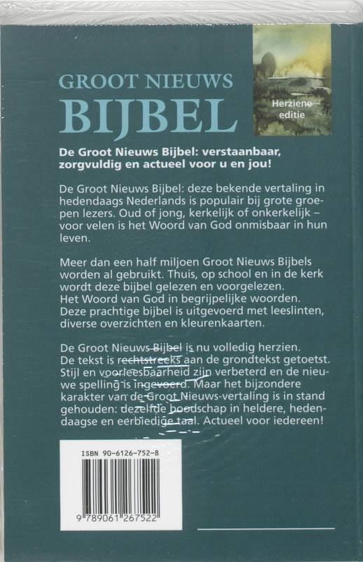 Achterkant van Bijbel groot nieuws bijbel