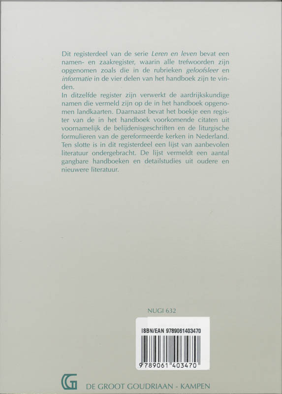 Achterkant van Register en literatuur