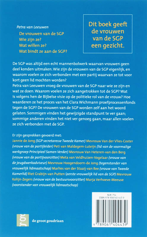 Achterkant van De vrouwen van de SGP