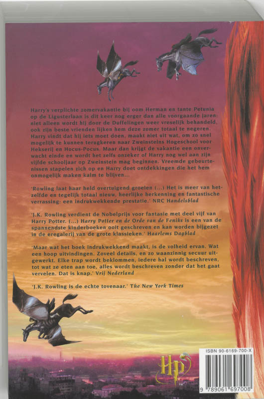 Achterkant van Harry Potter en de orde van de Feniks