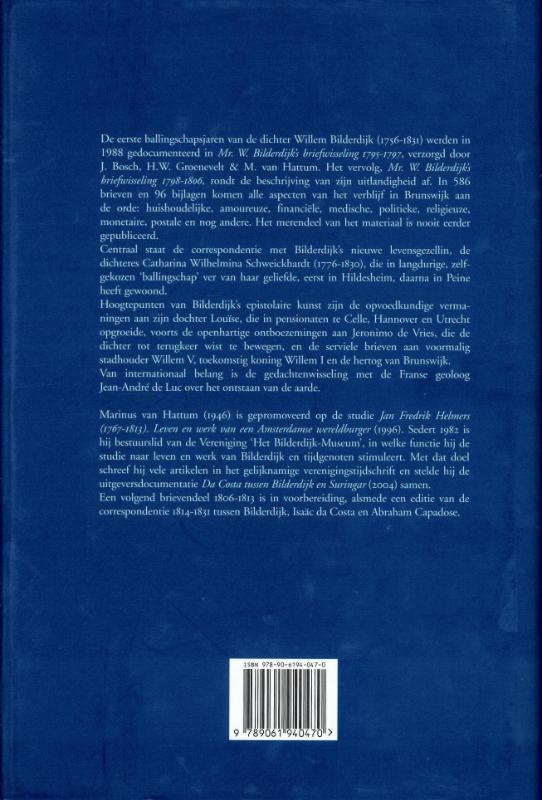 Achterkant van Mr. W. Bilderdijk's briefwisseling 1798-1806