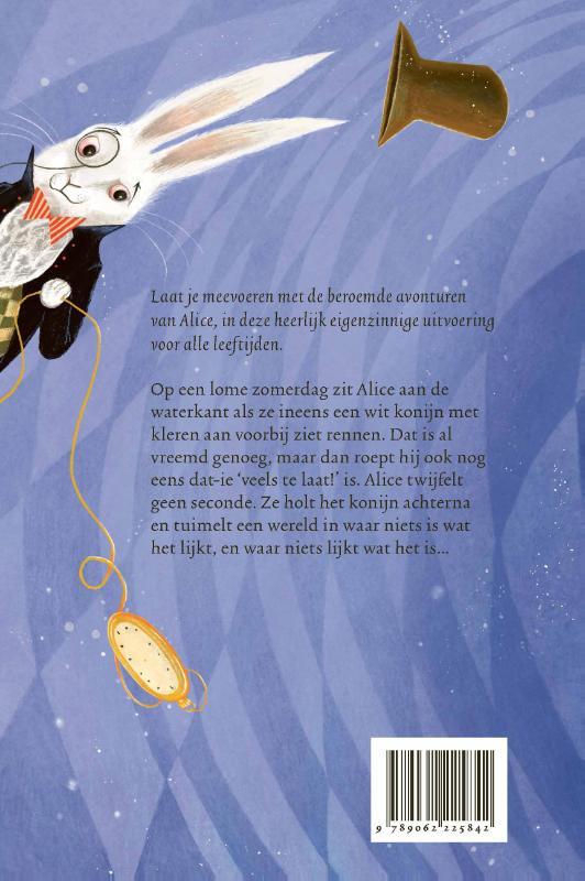 Achterkant van Alice tuimelt in Wonderland