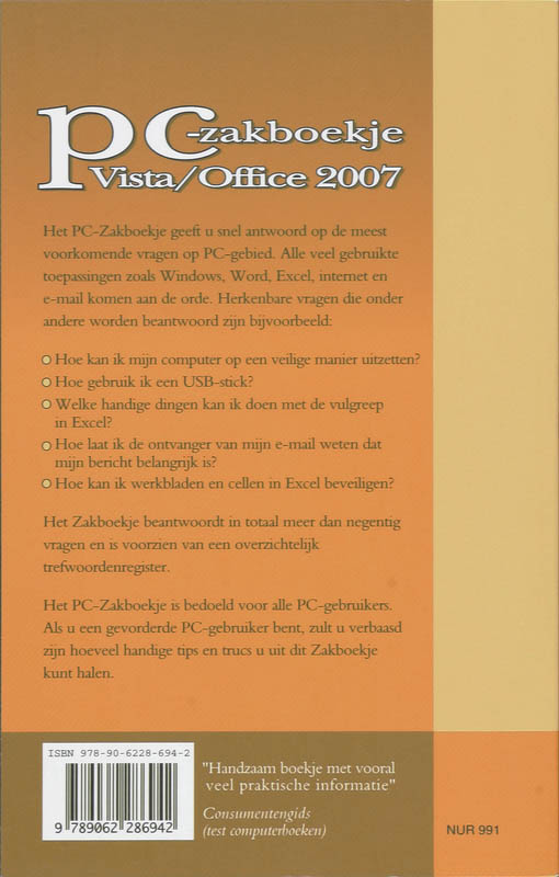 Achterkant van PC-zakboekje Vista/Office 2007