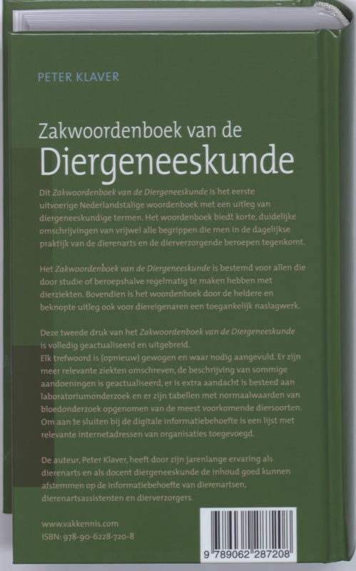 Achterkant van Zakwoordenboek van de Diergeneeskunde