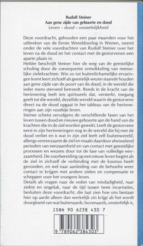 Achterkant van Aan gene zijde van geboorte en dood