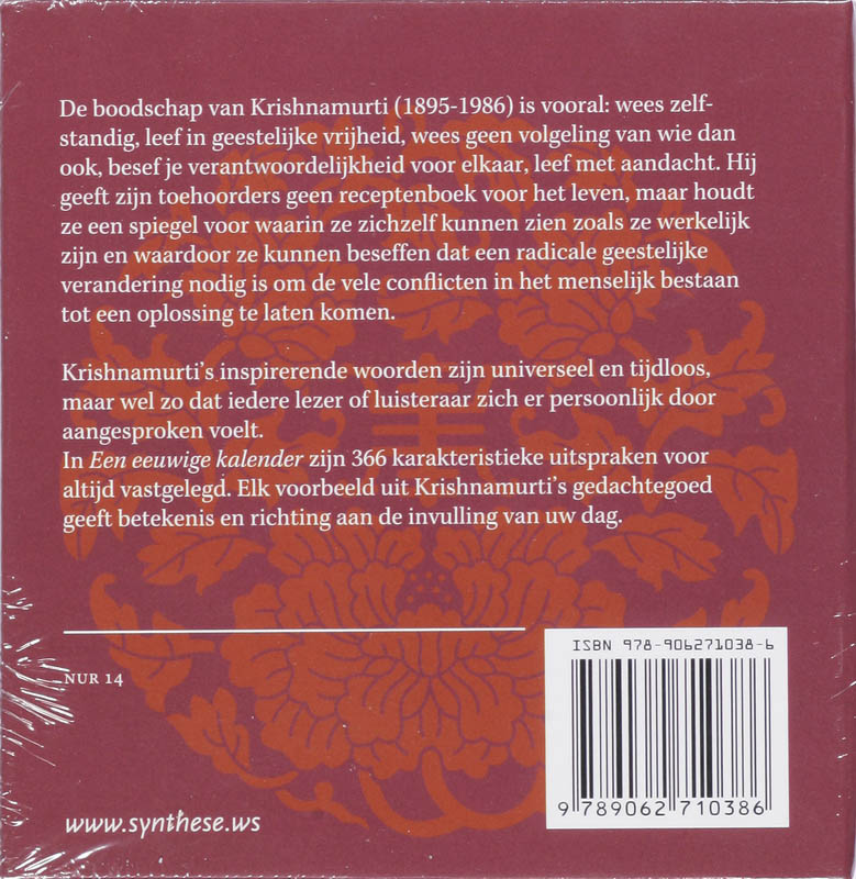 Achterkant van Krishnamurti-kalender