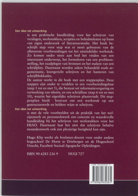 Achterkant van Van idee tot uitwerking
