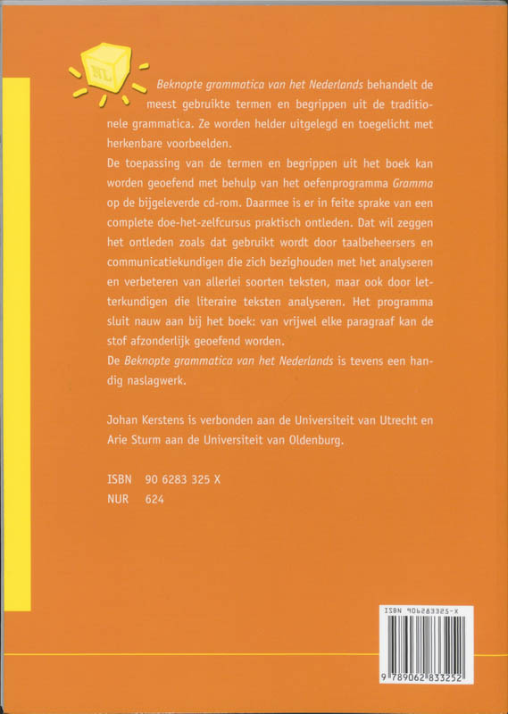 Achterkant van Beknopte grammatica van het Nederlands