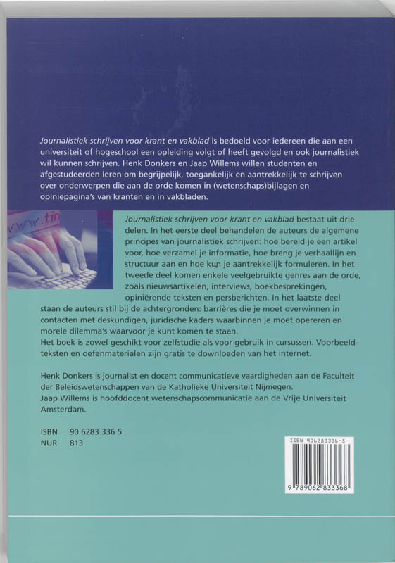Achterkant van Journalistiek schrijven voor krant en vakblad