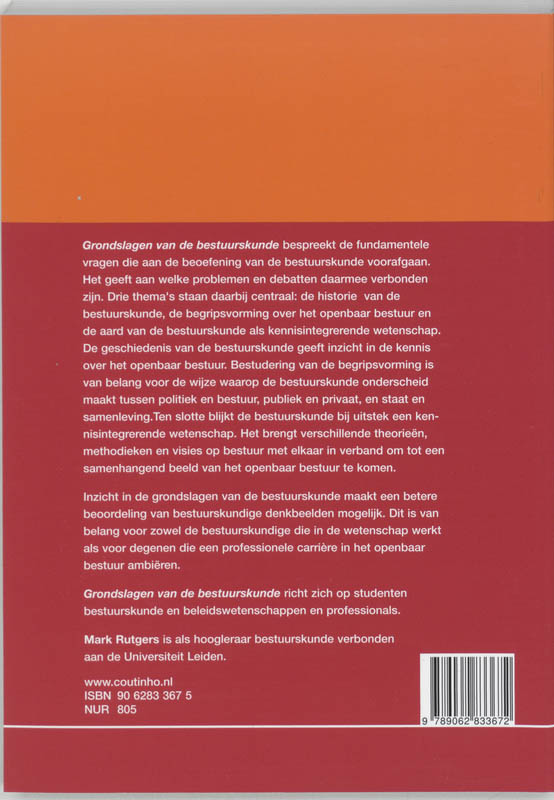 Achterkant van Grondslagen van de bestuurskunde