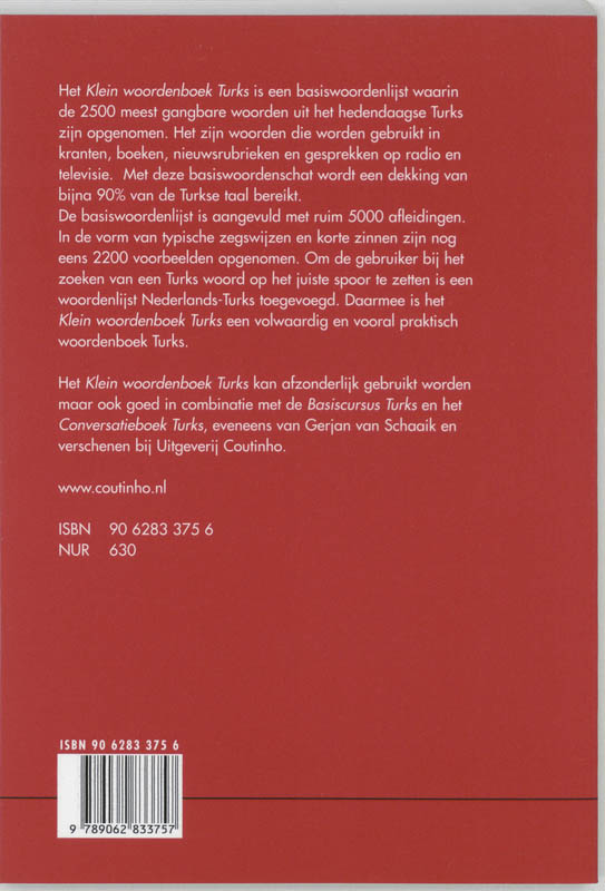 Achterkant van Klein woordenboek Turks