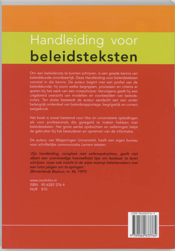 Achterkant van Handleiding voor beleidsteksten