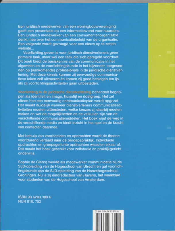 Achterkant van Voorlichting in de juridische dienstverlening