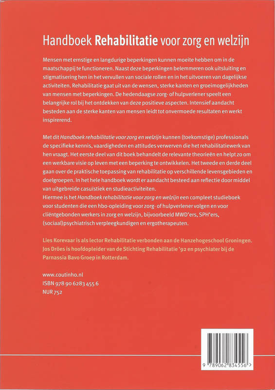 Achterkant van Handboek rehabilitatie voor zorg en welzijn
