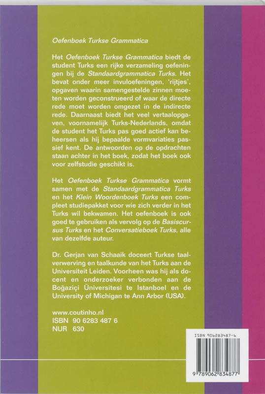 Achterkant van Oefenboek Turkse Grammatica