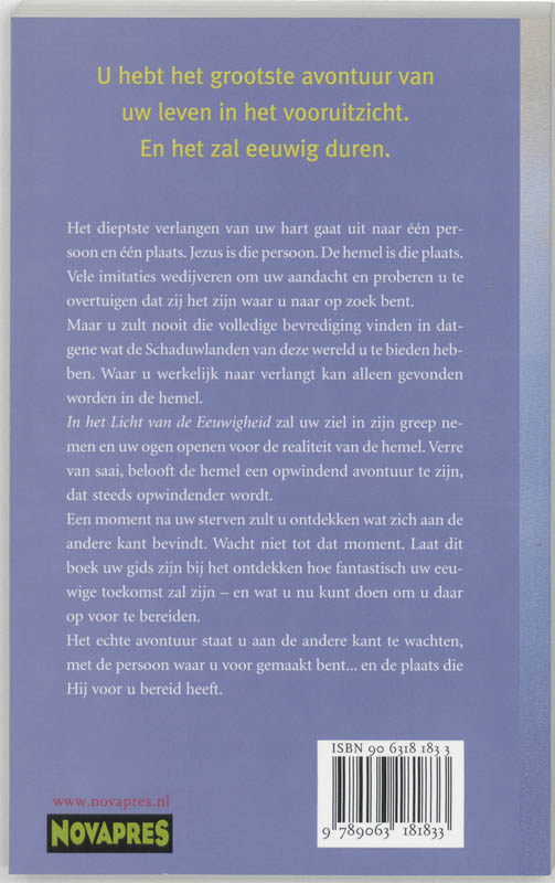 Achterkant van In het licht van de eeuwigheid