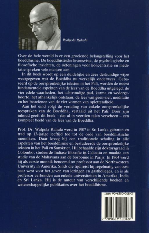 Achterkant van Wat de Boeddha onderwees