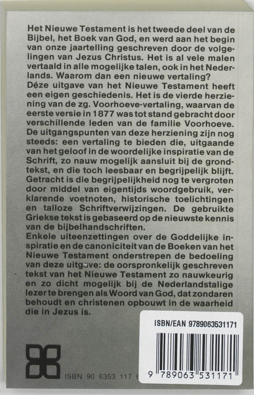 Achterkant van Het Nieuwe Testament