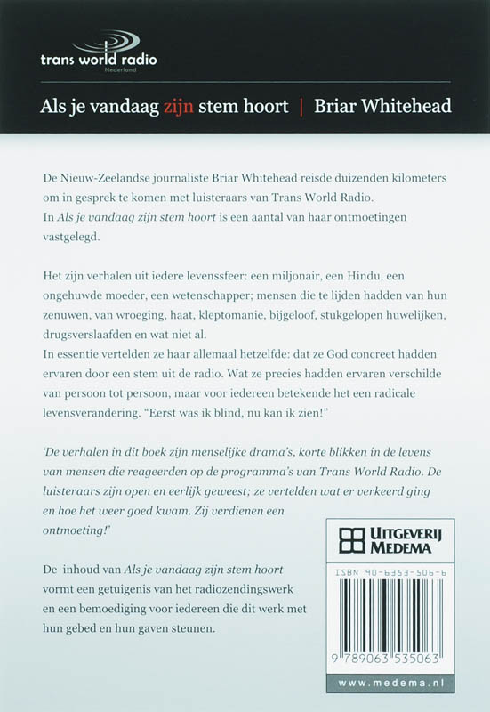 Achterkant van Als je vandaag zijn stem hoort