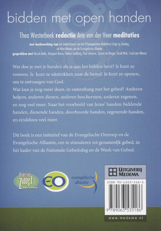 Achterkant van Bidden met open handen
